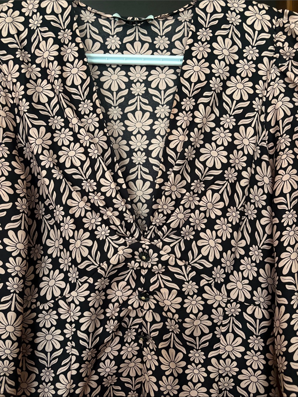 Sandro Black Midi Dress with Blush Pink Floral Print 100% silk - Picture 5 of 5